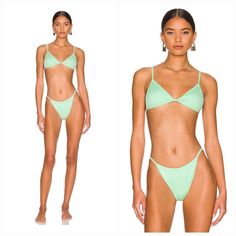 Peixoto Bomba Triangle Bikini Top & Tinga Bikini Bottom In Mint Rib Small Nwt Product Details Refine Your Resort Wear With Peixoto's Classic Swim Look, A Timeless Triangle Bikini Top Paired With A Sleek Solid Bikini Bottom. Color/Pattern: Mint Design Details: Ribbed Design And Adjustable Shoulder Straps S-Hook Closure Shell: 90% Polyester, 10% Spandex Lining: 93% Polyester, 7% Elastane Hand Wash Imported Retail 123.00 Low-cut Beachwear Swimwear With Built-in Bra, Green Swimwear With Boning For Summer, Green Boned Swimwear For Summer, Boning Swimwear For Beach Vacation, Beach Season Boned Swimwear For Vacation, Vacation Swimwear With Boning, Boning Swimwear For Vacation, Boning Beachwear Swimwear For Vacation, Bra-friendly Low-cut Beachwear Swimwear