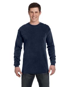 Adult Heavyweight RS Long-Sleeve T-Shirt - TRUE NAVY - S | Comfort Colors Adult Heavyweight RS Long-Sleeve T-Shirt in True Navy Blue Size Small | Ringspun Cotton 6014, C Plain T Shirts, Blue China, Denim Wash, Comfort Colors, Blue Jeans, Long Sleeve Tshirt Men, Shopping Outfit, Long Sleeve Tshirt, Long Sleeve Tops