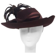 40s Brown Wide Brimmed Fashion Hat. 22" circumference. 1980s Womens Fashion, Vintage Hat Boxes, Wholesale Shirts, Vintage Hats, Hat Box, Black Rock, Hat Pins, Witch Hat, Wide Brimmed