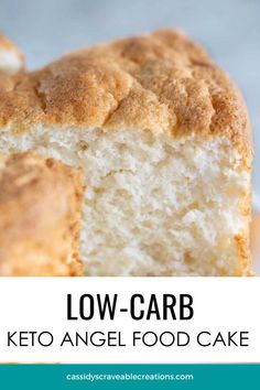 low carb keto angel food cake on a white plate with the words low carb