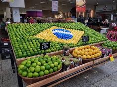 a display in a grocery store filled with lots of fruit