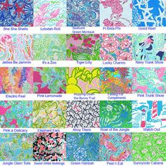 an image of many different colors and patterns on fabric, including pink, blue, green,