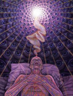 an image of a person laying in bed with the light coming from his head above them