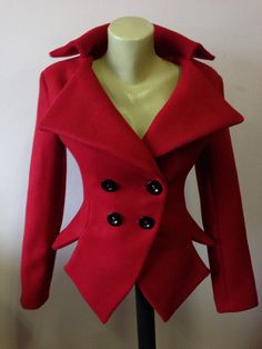 Red jacket/Red wool coat/Red blazer/Slim Fit Asymmetrical Jacket Inspiration, Elegant Red Dress, Asymmetrical Jacket, Blazers Black, Red Wool Coat, Air Ambulance, 2piece Outfits, Slim Blazer, Black Wool Blazer