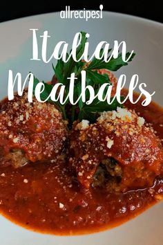 italian meatballs with marinara sauce and parmesan cheese in a white bowl