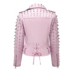 Hot Pink Studs Leather Jacket | Women Plus Size Punk Jacket Unique Leather Jacket, Graffiti Clothing, Punk Jacket, Punk Women, Leather Jacket Women, Pink Leather Jacket, Studded Leather Jacket, Studded Shorts, Asymmetric Jacket