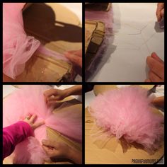 the process of making a pink tulle skirt