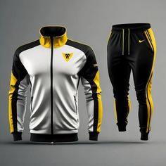 the yellow and black tracksuit is designed to look like an athletic suit