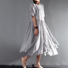 Striped gray flown linen sundress long causal summer maxi dresses oversize - Omychic Sundress Long, Summer Maxi Dresses, Dresses To Make, Linen Sundress, Long Sundress, Loose Dresses, Summer Linen Dresses, Summer Linen, Summer Maxi