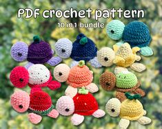 the crochet pattern is available for all kinds of stuffed animals, including turtles and fish