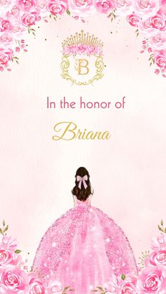 a girl in a pink dress with flowers around her and the words in the honor of britain