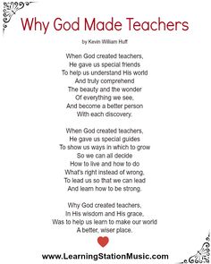 a poem written in red and white with the words, why god made teachers