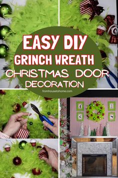 christmas wreaths and decorations made out of fake grass with the words easy diy grinh