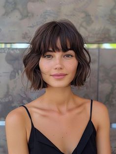 Explore Trendy Bob Hairstyles with Bangs - Find Your Style French Shag Haircut Short, Hairstyle Bob Short, Bob Bangs Glasses, Bangs With Bob Haircut, Short Hair And Bangs Hairstyles, Wavy Bob Hairstyles With Bangs, Italian Bob With Bangs, Short Hair Cuts For Women With Bang, Bob Bangs Hairstyles