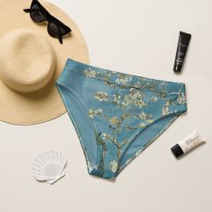 This classic high-waisted bikini bottom featuring Van Gogh's Almond Blossoms will be the talk of the pool party! Be a trendsetter with this unique piece of swimwear.  This listing includes the bottoms only - don't forget the top! 💕Michigan-based business💕 Get this Recycled high-waisted bikini bottom and match it with your favorite swimsuit top. It's comfortable, high-waisted, and double-layered--perfect for an adventurous beach day or a chill spa visit! * Fabric composition may vary based on f High Rise Bottoms For Summer Sunbathing, Spring Beach Brief Bottoms, High Waist Poolside Bottoms For Spring, High-cut Leg Bottoms For Pool In Spring, High Waist Bottoms For Pool In Spring, High Waist Bottoms For Spring Poolside, High Waist Bottoms For Spring Pool Season, High Rise Bottoms For Poolside Spring Season, High Rise Beachwear Swimwear For Spring