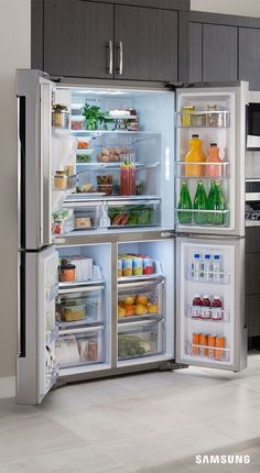 an open refrigerator with its doors wide open