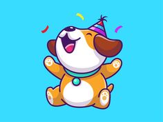 a cartoon dog with a party hat on