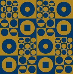 a blue and yellow pattern with circles on it