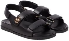 Designer Open Toe Calf Leather Sandals, Luxury Cushioned Footbed Sandals, Gucci Sandals With Leather Sole For Summer, Gucci Open Toe Sandals With Buckle Closure, Designer Calf Leather Sandals With Cushioned Footbed, Gucci Sandals With Buckle Closure And Open Toe, Gucci Luxury Open Toe Sandals, Luxury Gucci Open Toe Sandals, Gucci Luxury Sandals With Leather Sole