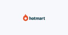 the hotmart logo is shown in blue and red, with a flame coming out of it