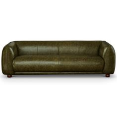 a green leather couch on a white background