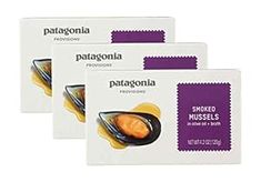 three packs of patagonia smoked mussels are shown in this undated image