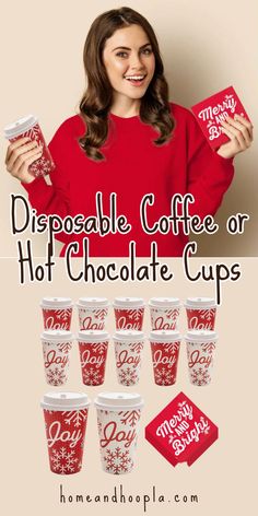 Disposable Coffee or Hot Chocolate Cups Hot Chocolate Cups, Coffee And Hot Chocolate, Hot Chocolate Bar, Holiday Cups, Hot Chocolate Bars, Cup Sleeve, Chocolate Cups, Beverage Napkins