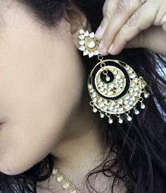 If you like to make a statement with your jewelry then this is the piece to own **Long chandelier earrings 4 inches long.from top of earring to tip of Earring. ** Gold vermeil- Made in pure .925 sterling silver and then 22 K Gold plated. **They are encrusted with original kundan glass stones which are used in 24 K Gold Jewellery. It takes around 2-4 weeks to hand make a piece like this. This is a designer One of a kind piece. Only made exclusively for royal exquisite jewelry lovers Thank you for Luxury Tilla Chandbali Bridal Earrings, Fusion Style Kundan Dangle Bridal Earrings, Luxury Chandbali Cut Dana Jewelry, Fusion Chandbali Kundan Bridal Earrings, Heavy White Fusion Bridal Earrings, Fusion Style Chandbali Chandelier Earrings For Wedding, Fusion Style Heavy Chandbali Bridal Earrings, White Kundan Chandbali Chandelier Earrings, White Kundan Chandelier Earrings For Celebrations