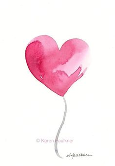 a watercolor painting of a pink heart balloon