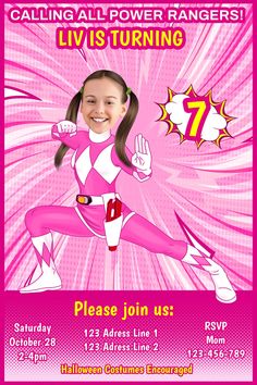 a girl power ranger birthday party poster