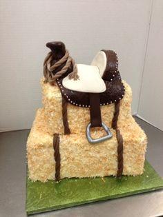 a cake made to look like a horse's saddle and bridle on top