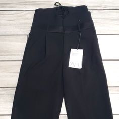 Zara Casual Dress Pants, With Removable Cummerbund. New With Tags. Chic Black Pants With Wide Waistband, Spring Pants With Wide Waistband In Black, Black Pants With Wide Waistband For Spring, Spring Black Pants With Wide Waistband, Elegant Black Bottoms With Wide Waistband, Chic Pants With Wide Waistband For Spring, Zara Bottoms For Spring Evening, Elegant Zara Wide Leg Pants With Elastic Waistband, Chic Fitted Wide Leg Pants With Wide Waistband