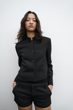 BUTTONED CROPPED JACKET ZW COLLECTION Round Neck Jacket, Cardigan Sweater Dress, Shirt Blouses Tops, Anorak Jacket, Leather Shirt, Zara Woman, Cropped Jacket, Short Jacket, Jacket Buttons