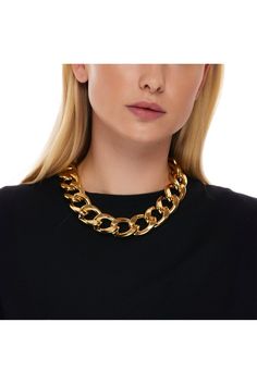 Make a statement in any piece with this gold large links chain necklace.   18 Gold Large Links Chain Necklace Lobster Claw Clasp Gold Chain Necklace, Kenneth Jay Lane, Toggle Clasp, Chain Link Necklace, Link Necklace, Gold Plating, Lobster Claw, Classic Looks, Gold Chain