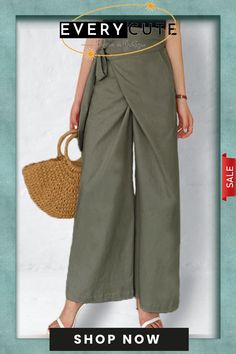 Linen Blend Wrap Casual Pants Non-stretch Khaki Cargo Pants, Summer Straight Cargo Pants For Day Out, High Waist Solid Color Pants For Vacation, Chic Wide-leg Summer Cargo Pants, Chic Non-stretch Summer Cargo Pants, Summer Wide Leg Cargo Pants For Day Out, Khaki Non-stretch Wide-leg Pants, Summer Straight Pants In Solid Color, Non-stretch Wide Leg Khaki Pants