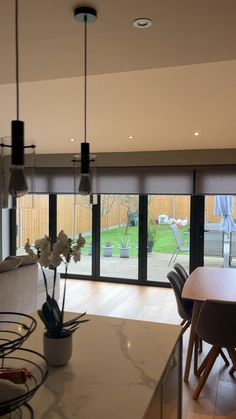 Luxury curtains Bifold Doors Onto Patio With Blinds, Sliding Glass Doors With Blinds Inside, Bifold Doors With Curtains, Curtain Bifold Door, Sliding Doors Blinds Ideas, Blinds For Bi Folds, Roller Blinds For Bifold Doors, Bifold Door Living Room, Bifold Door Curtain