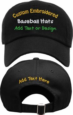 PRICES MAY VARY. Create Your Own Custom Hat. Family owned and Operated in MA. All Hats are Embroidered in the USA. Choose From a Wide Range of Colors. Customize Your Hat for Your Company, School or any Event. Add text or Design. Front and Back 100% Cotton Except Tie Dye & Camo Adjustable Metal Buckle Back Closure Lightweight / Durable / Smooth Embroidered in Rhode Island with 17 Years of Experience Customizable Black Baseball Cap, Black Novelty Cotton Hat, Adjustable Flat Bill Baseball Cap With Custom Embroidery, Black Baseball Cap With Custom Embroidery, Custom Embroidered Adjustable Flat Bill Baseball Cap, Customizable Cotton Trucker Hat One Size, Novelty Cotton Adjustable Baseball Cap, Customizable Cotton Trucker Hat, Customizable Cotton Flat Bill Trucker Hat