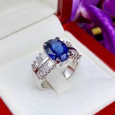 "IN STOCK! Ready for shipping. Free ring sizing! ENJOY OUR WORRY-FREE SERVICE AND THE DAZZLING, GENUINE JEWELRY WE DESIGN AND HANDCRAFT WITH LOVE❤️ ABOUT THE ITEM: OMG, when our goldsmith showed me this ring right after completion, I literally screamed! This GORGEOUS, natural 5.20 TCW BLUE SAPPHIRE, STUNNING-DESIGN ring is just so beautiful! EXTREMELY STUNNING! With a 3.94 carats Certified HEATED, CEYLON, ROYAL BLUE SAPPHIRE. This ring offers an important statement of who you are with a jumbo, R Luxury Lab-created Sapphire Ring With Baguette Cut, Luxury Lab-created Sapphire Baguette Cut Ring, Luxury Baguette Cut Lab-created Sapphire Ring, Luxury White Gold Baguette Cut Sapphire Ring, Sapphire Rings With Baguette Diamonds For Wedding, Gia Certified Baguette Cut White Gold Sapphire Ring, Luxury Baguette Cut Sapphire Ring For Anniversary, Blue Platinum Rings With Baguette Diamonds, Silver Sapphire Ring With Baguette Diamonds