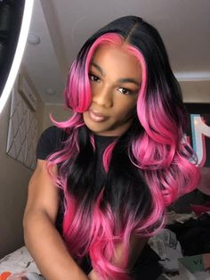 Black And Pink Hair, Pelo Color Vino, Pink And Black Hair, Frontal Wig Hairstyles, Catty Noir, Hair Dye Colors