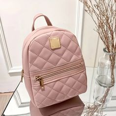 Adorable Mini Backpack In Light Pink. It’s Quilted With Two Zipper Compartments. Brand New Boutique Product. Women Backpack Fashion, Mini Mochila, Colorful Backpacks, Lipstick Bag, Patterned Backpack, Key Bag, Backpack Brands, Phone Pouch, Small Backpack