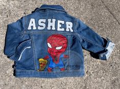 Customized Handpainted Spiderman Denim Jacket SpidermanJean | Etsy Disney Jean Jacket Toddler, Hand Painted Jean Jacket, Mommy Jeans, Jean Jacket Design, Painted Jean Jacket, Customised Denim Jacket, Kids Jeans Jacket, Baby Birthday Gift, Diy Denim Jacket