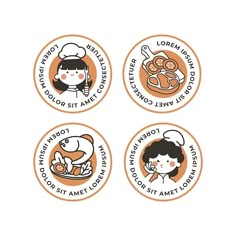 four stickers with different types of food on them