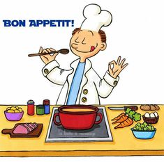 a cartoon chef is cooking food on the stove stock photo - image 349874