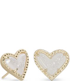 From Kendra Scott, these earrings feature: Calling all romantics! The Ari Heart Stud Earrings are a fresh take on an old jewelry box favorite. This pair of stud earrings brings a delicate touch to any look that'll have you wearing your hair up. Our prediction? It's only a matter of time before you fall in love with the Ari Heart Stud Earrings.14k gold plated over brassApprox. 0.49" L x .557" W Post back closure Impor Kendra Scott Heart Earrings, Nickel-free White Heart Earrings For Anniversary, White Nickel-free Heart Earrings For Anniversary, Preppy Earrings, Preppy Jewelry, Gold Diamond Earrings Studs, Kendra Scott Earrings, Heart Stud Earrings, Jewelry Essentials