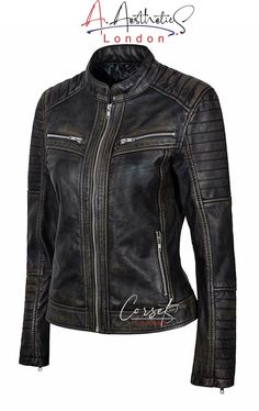 Women's Genuine Lambskin Leather Jacket Motorcycle Slim | Etsy Jacket Black Outfit, Cafe Racer Moto, Black Leather Jackets, Distressed Leather Jacket, Maxi Rok, Lambskin Leather Jacket, Vintage Biker, Jackets Women, Real Leather Jacket