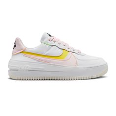 Women's Nike Air Force 1 Plt.Af.Orm White/Pearl Pink-Opti Yellow Air Force 1 Platform, Nike Air Max Excee, Pink Nikes, New Nike Air, Womens Athletic Shoes, Nike Air Vapormax, Nike Air Zoom, Shoes Nike, Nike Air Force 1