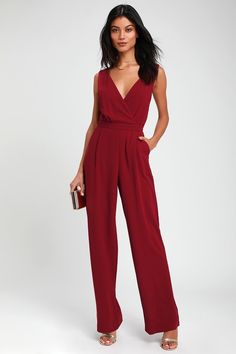 Kiska Burgundy Lace Wide-Leg Jumpsuit Burgundy Jumpsuit, Formal Jumpsuit, Backless Jumpsuit, Jumpsuit Elegant, Lace Jumpsuit, Burgundy Lace, Red Jumpsuit, One Piece Outfit, Jumpsuit Fashion