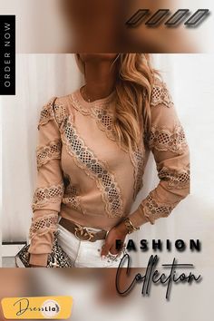 Women Patchwork Sequin Embroidery Lace Blouse Shirt Spring Sexy Hollow Out O Neck Blusas Autumn Casual Long Sleeve Tops Pullover Fall Party Tops With Lace Work, Trendy Fitted Patchwork Blouse, Spring Long Sleeve Lace Tops, Long Sleeve Patchwork Blouse For Party, Casual Long Sleeve Tops With Lace Work, Beige Lace Sleeves Top For Fall, Beige Top With Lace Sleeves For Fall, Elegant Fitted Tops With Patchwork, Trendy Long Sleeve Lace Top Blouse