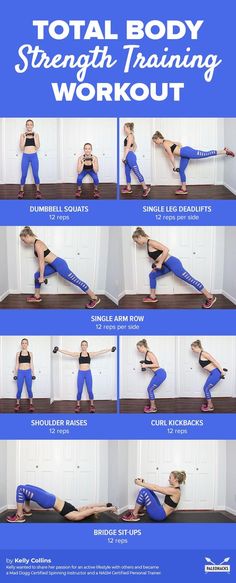 the total body strength training workout is shown in this poster, and shows how to do it