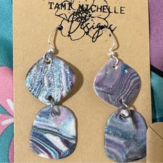 Pastel Blues And Purples Dangling Two Charm Earrings Trendy Handmade Purple Earrings, Trendy Nickel-free Purple Earrings, Trendy Hypoallergenic Purple Earrings, Dangling Earrings, Earrings Color, Pastel Blue, Polymer Clay Jewelry, Charm Earrings, Clay Jewelry